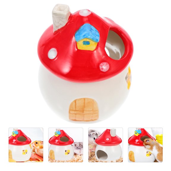 OUNONA  Mushroom Decor Hideout Ceramic Sleeping Nest Comfortable Pet Rest Hamster House