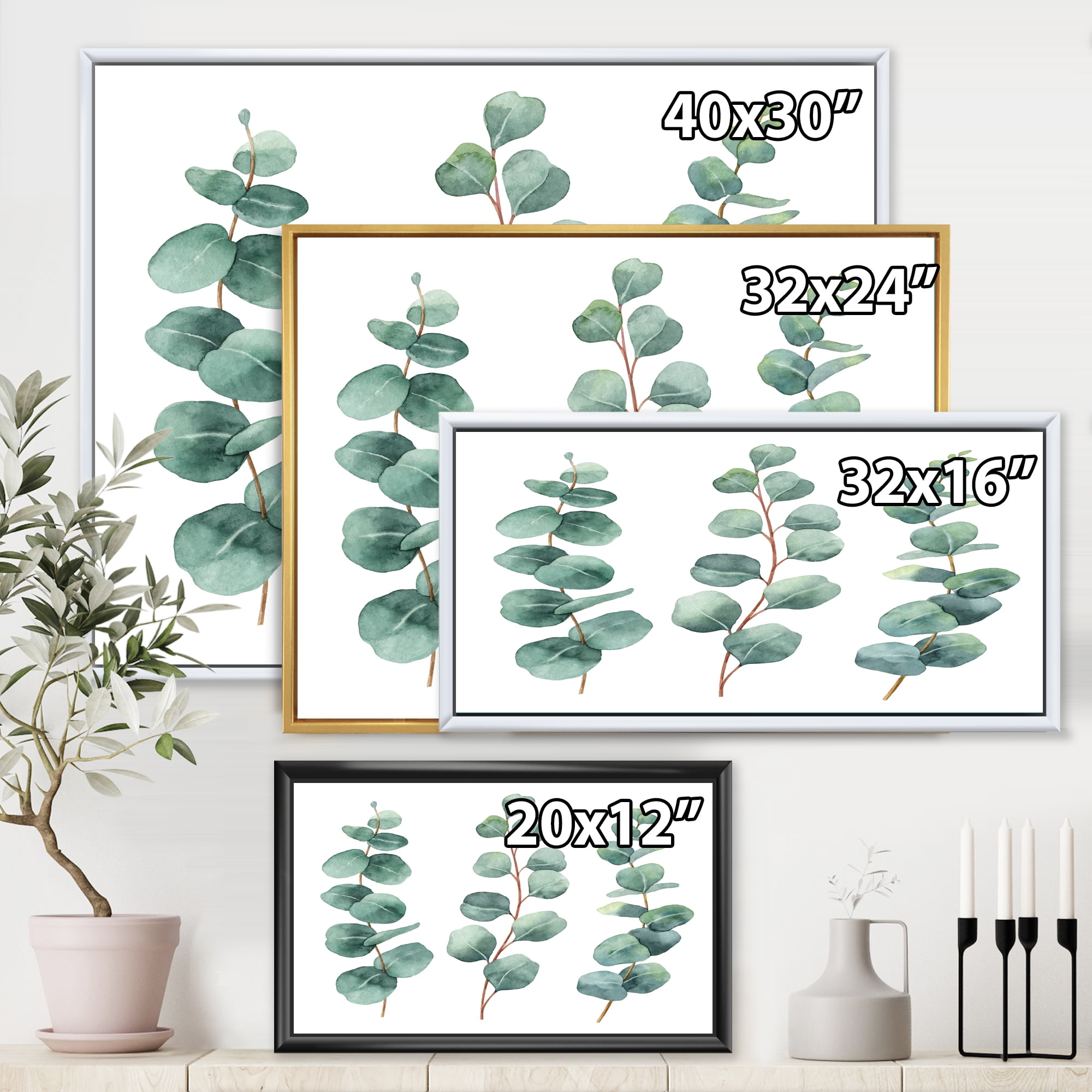 Designart 'Young Eucalyptus Branches and Leaves I' Traditional Framed Canvas Wall Art Print