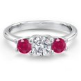 thumbnail image 3 of Gem Stone King 14K White Gold White Lab Grown Diamond & Red Ruby 3-Stone Engagement Ring | 1.20 Cttw | Round 5MM and 4MM | Three Stone Wedding Anniversary Promise Ring for Women (Size 5), 3 of 6