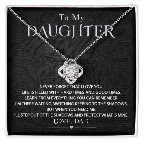 Gift For Daughter - Never Forget - Love Knot Necklace With Message Card - Gift For Birthday Christmas From Dad Father Mom Mother