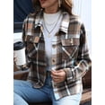 thumbnail image 3 of Anygrew Womens Shacket Plaid Shirts Flannel Shacket Jacket Long Sleeve Button Down Shirt Trendy Fall Outfits for Women Coats, 3 of 7