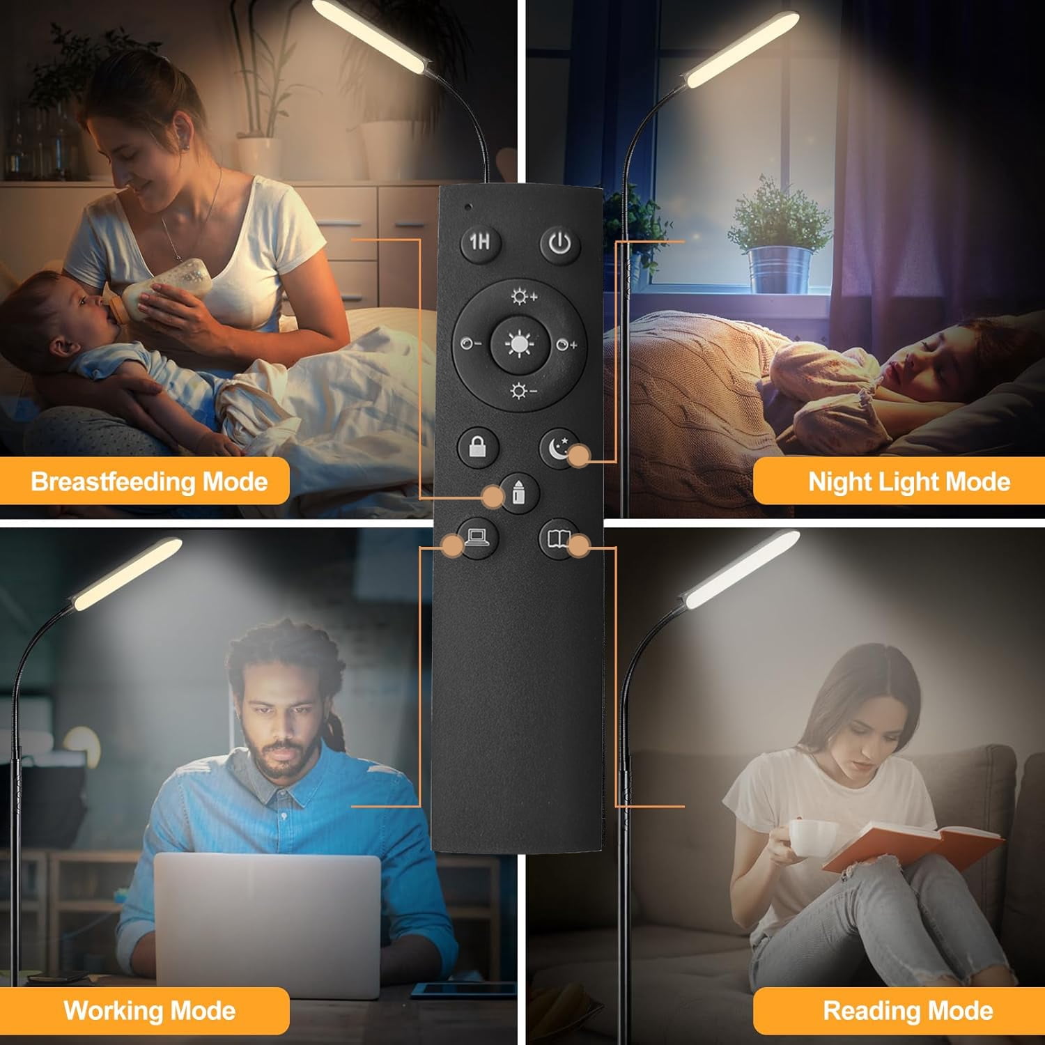 BN-LINK Floor Lamp with Timer, Standing Lamp with Remote and Touch Control, Stepless Adjustable Brightness & 3 Color Temperature, Tall Lamp for Living Room, Bedroom, Office