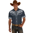 thumbnail image 2 of Mens Shirts Western Cowboy Print Short Sleeve Button Down Top Casual Camp Classic Yoke Design Shirt for Men Navy S, 2 of 4
