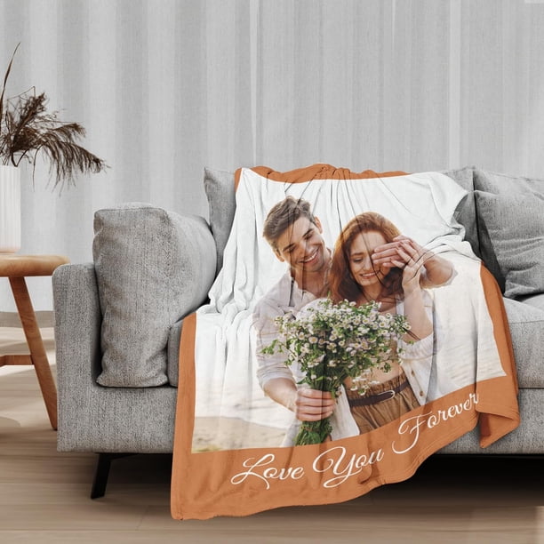 Sherpa Fleece Custom Photo Blanket - Soft, Warm, Fuzzy - Personalized Couples Gifts For Boyfriend, Girlfriend - Customized Picture Blanket For Birthday, Christmas