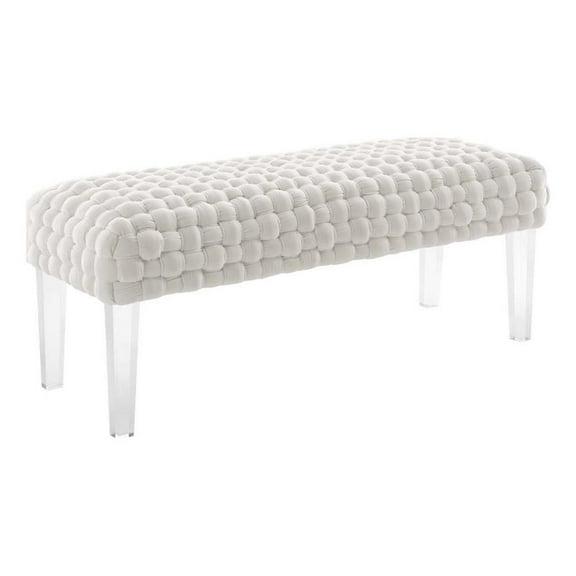 Pemberly Row Modern Woven Performance Velvet Ottoman in White