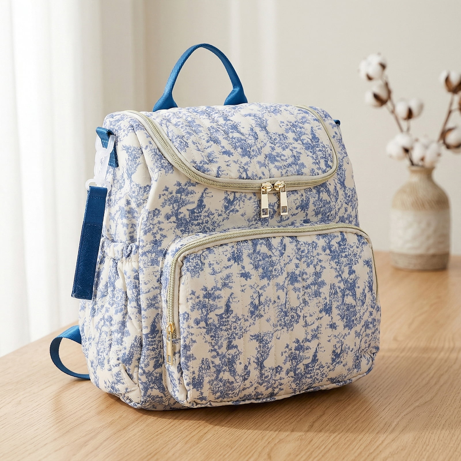 Floral Printed Diaper Backpack for Women, Large Capacity Nursing Bag with Zipper, Portable Bottle & Diaper Storage Bag for Travel Hospital Use (Style 1)
