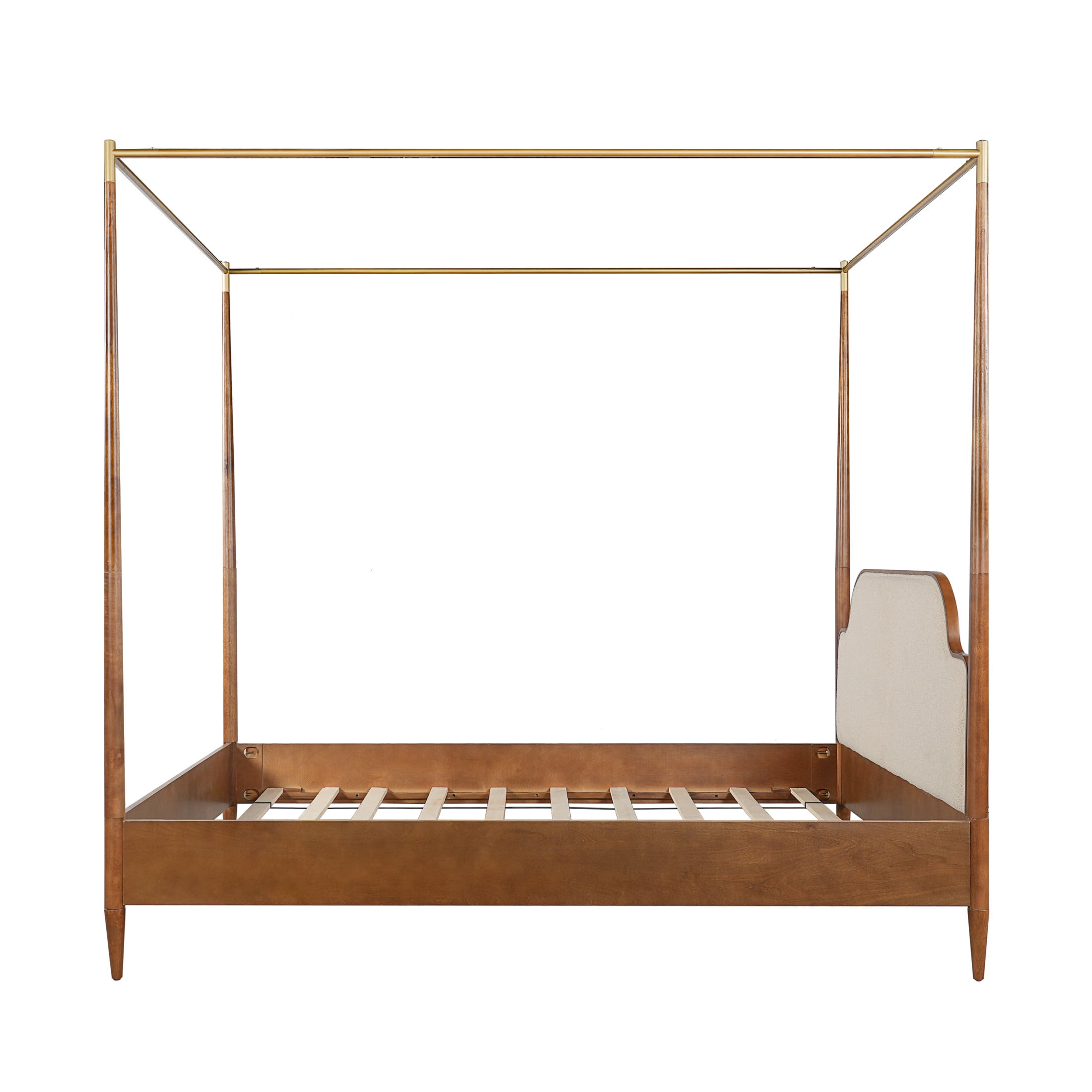 Christopher Knight Home Queen Canopy Bed Frame with Fleece Upholstered, Wood Frame, Brown+Off White