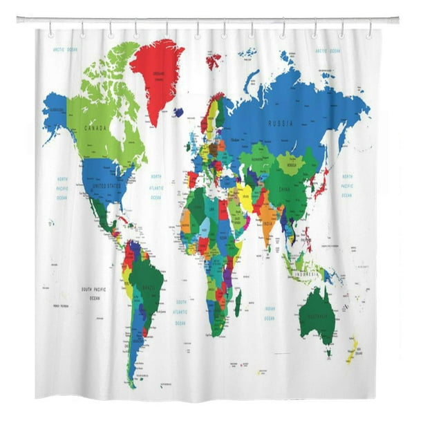 Map Shower Curtain Classical Colorful Map Of World In Political
