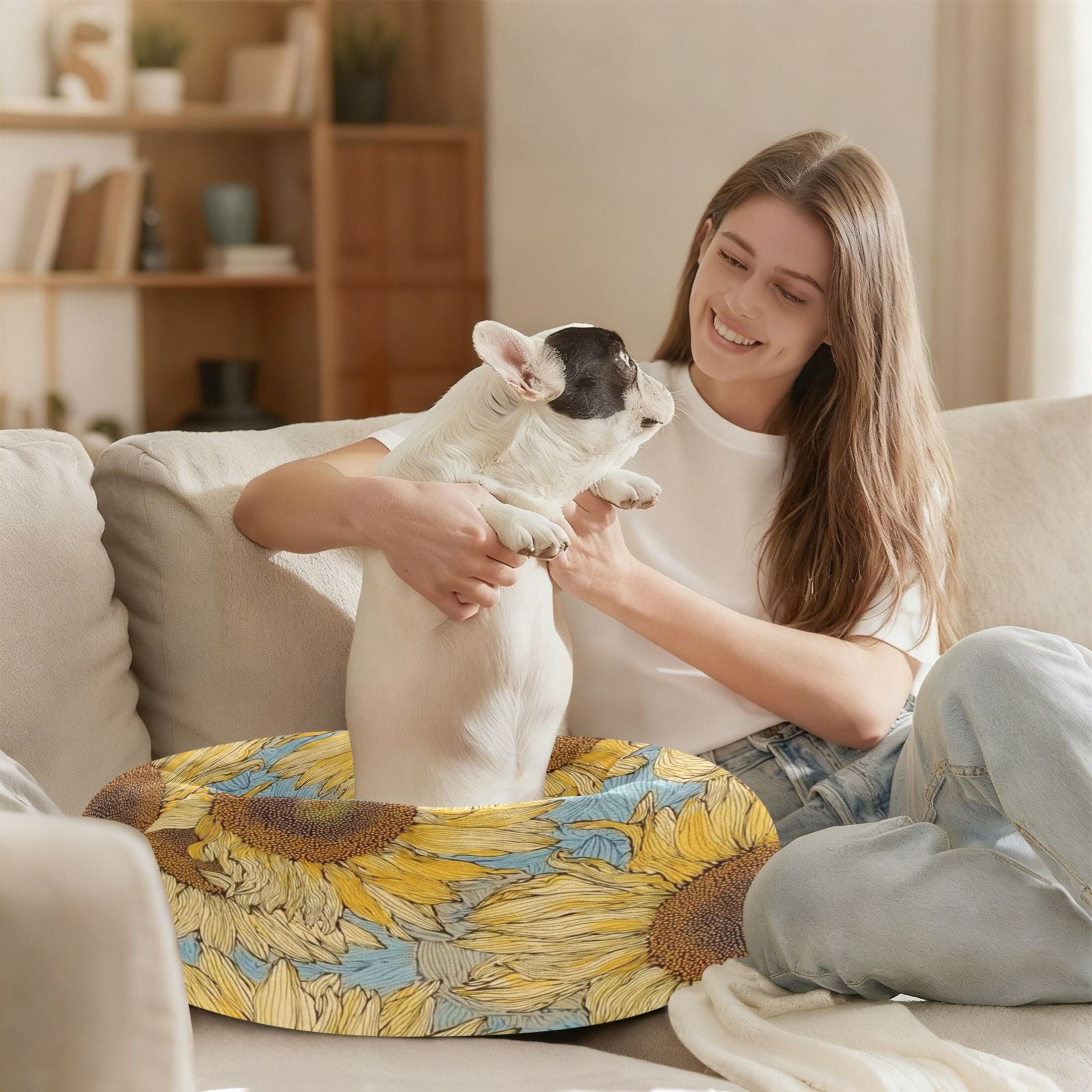 Iauyy Pet Couch Donut Cat Bed for Indoor Cats/Small Dogs Washable & Machine with Non-slip Bottom Calming Cat Furniture, Gently Swaying in The Breeze (S)