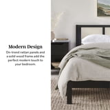 Walker Edison Boho Solid Wood and Rattan Paneled Queen Bedframe, Black ...