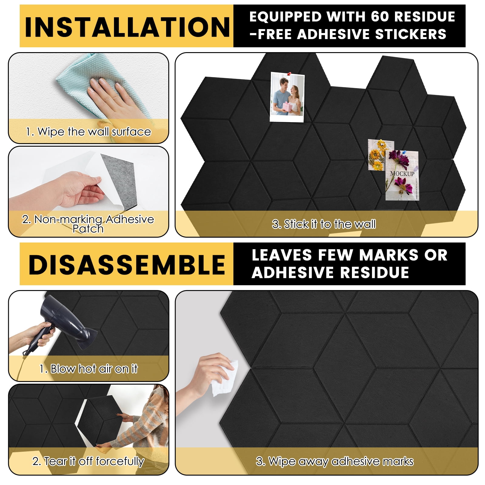 Threns Hexagon Cork Boards for Walls Decor,10 Pack Cork Bulletin Board Tiles with 50 Pins,Pin Board for Office Home Notes Photos and DIY Classroom Decor