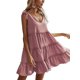 thumbnail image 4 of Txlixc, vestido informal de verano para mujer, vestido acampanado de Color sólido sin mangas con cuello en V y volantes, vestido plisado para fiesta en la playa, ropa de calle Txlixc  Estilo de ocio, 4 of 8