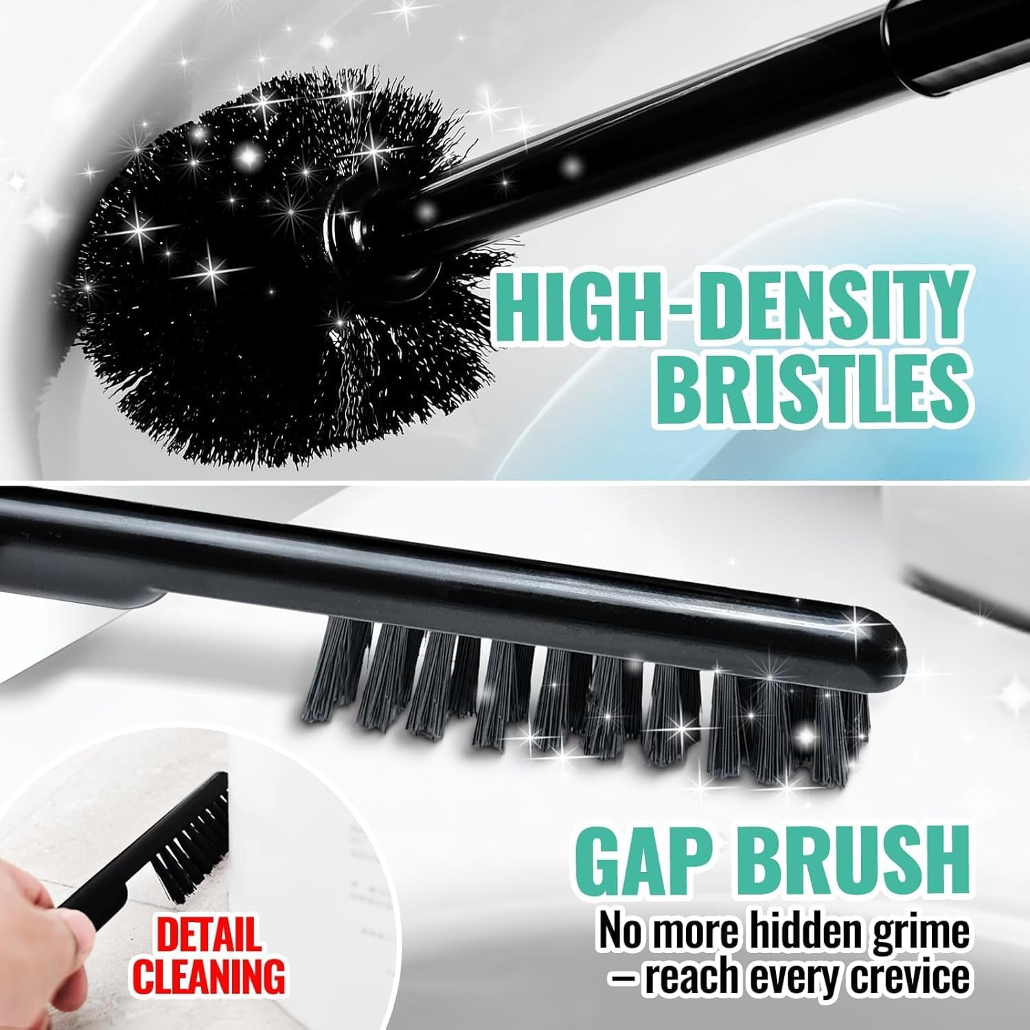 2 Pack 4 In 1 Toilet Brush And Plunger Set With Crevice Cleaning  Extra Long Handle Plungers For Bathroom Accessories Holder Black