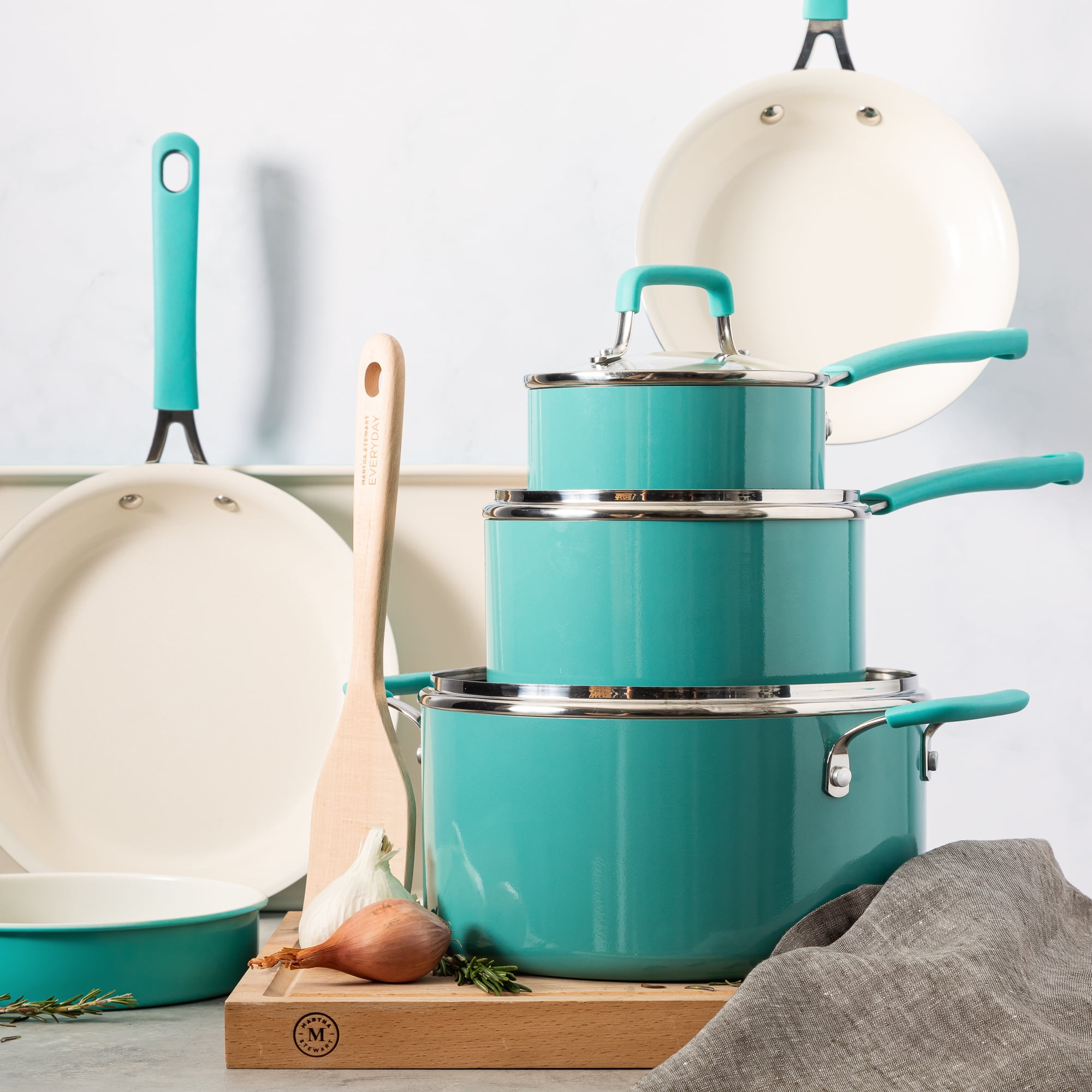 Martha Stewart Everyday Charlemont 12-Piece Aluminum Cookware Set, Teal
