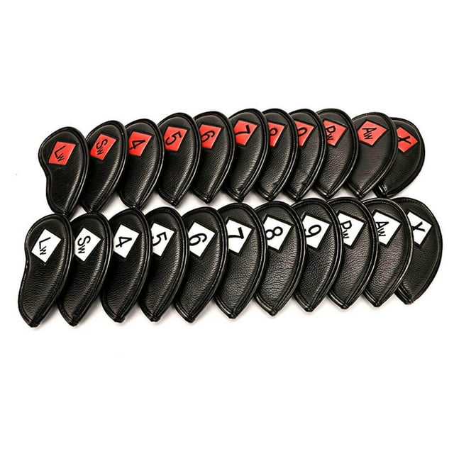 Golf Iron Headcover Club Head Cover Club Head Protector Waterproof PU Leather Cover Head Cover Sport Golf Protection Sticker Closure Black+Red