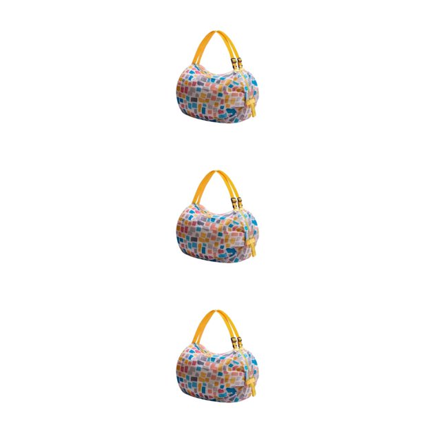 Thinsony Sacs de Rangement Pliables Peu Encombrants Articles Organisés en Déplacement Sac de Courses Réutilisable en Polyester pour Voyage Sac de Plage Sac à Main Carreaux Jaunes 3Set