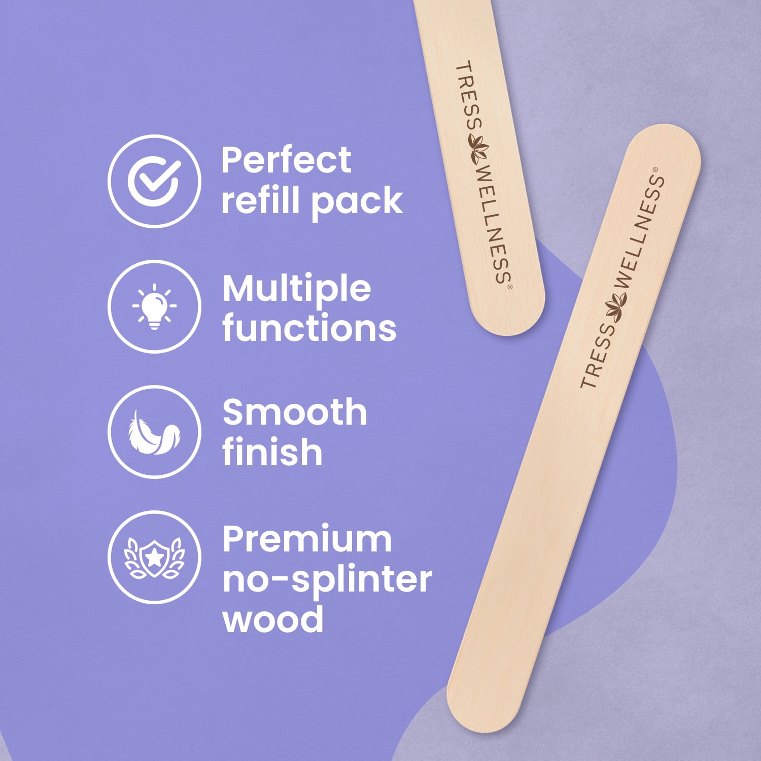 Tress Wellness Wooden Disposable Hair Removal Wax Applicator Sticks, 50 Count