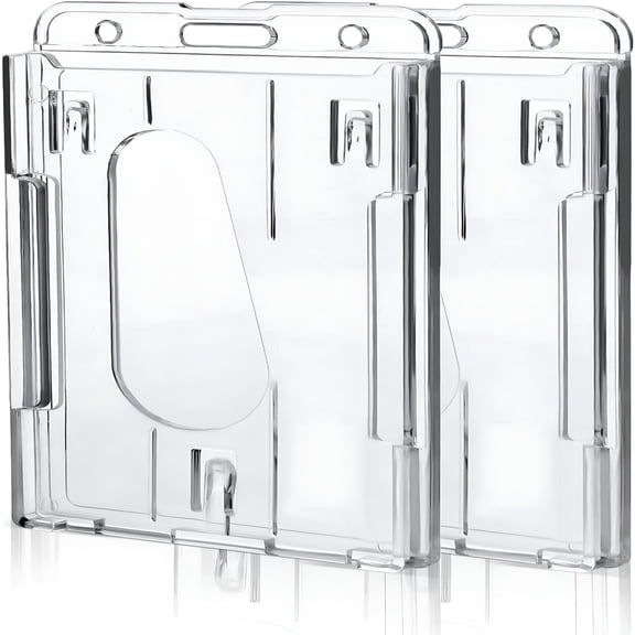 CCOCC Heavy Duty Transparent Thumb Slot Badge & ID Holders,Hard Plastic Clear,2 Piece