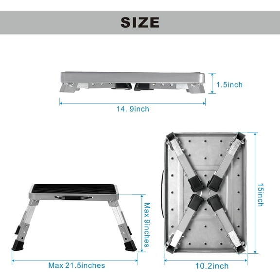 Adjustable Heavy Duty RV Step Stool with Non-Slip Feet, Foldable Design for Entry