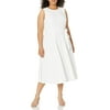 Calvin Klein Womens Plus Size Sleeveless Midi Dress with Floral Trim 14 Plus White