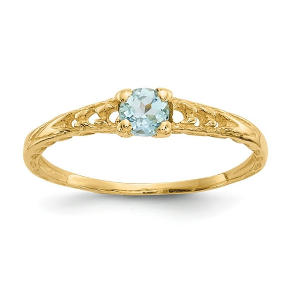 14K Yellow Gold Ring Band Birthstone (03) March Aquamarine Blue