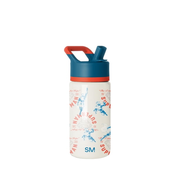 Simple Modern - Botella de agua Summit para niños con tapa de popote, DC Comics Superman de 14 onzas con aislamiento de acero inoxidable para niños, niñas, escuela, so