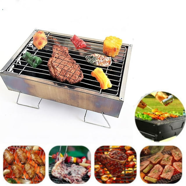 facefd Barbecue Multifonction au Charbon de Bois Portable en Acier Inoxydable Mini Grill pour Maison Jardin