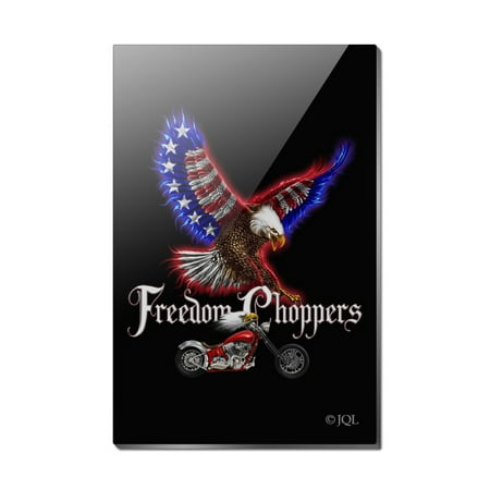 Freedom Choppers Motorcycle Patriotic American Flag Eagle Bike Rectangle Acrylic Fridge Refrigerator