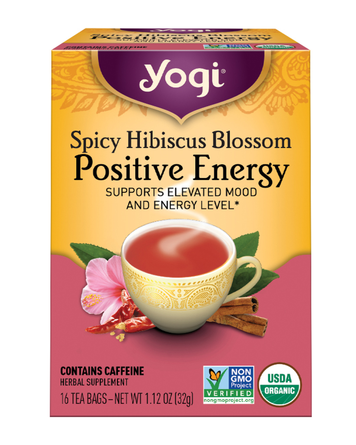 Yogi Tea, Black Tea Bags, Spicy Hibiscus Positive Energy Tea, Supports