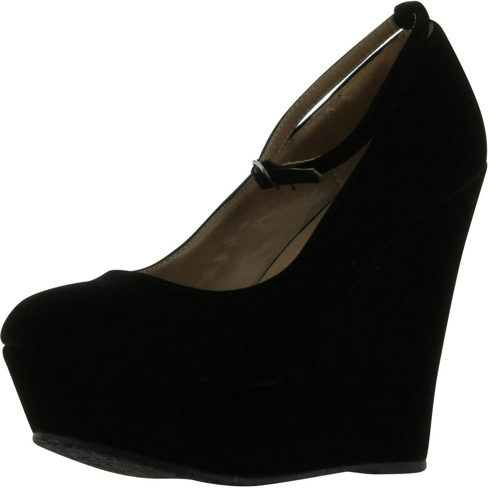 My Delicious Shoes - Black Faux Suede Round Toe Ankle Strap Cover ...