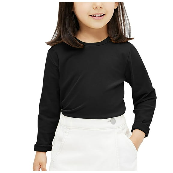 Povozer Cotton Girls Boys Long Sleeve Shirts Toddlers Crewneck Tee(Black,4-6Y)