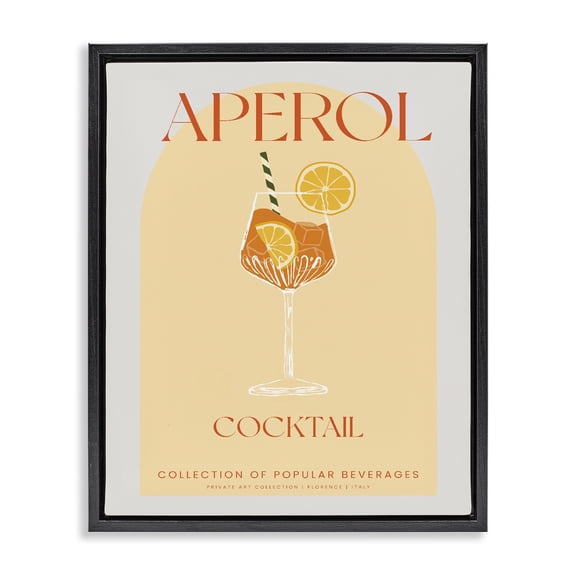 Stylish Retro Aperol Cocktail Black Framed Floater Canvas Wall Art, design by Lil' Rue
