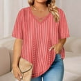 thumbnail image 5 of Otvok Women'S T-Shirt Casual Summer V-Neck Cross-Front-Collar Striped Unlined Print Oversized Short Sleeve Tops, 5 of 6