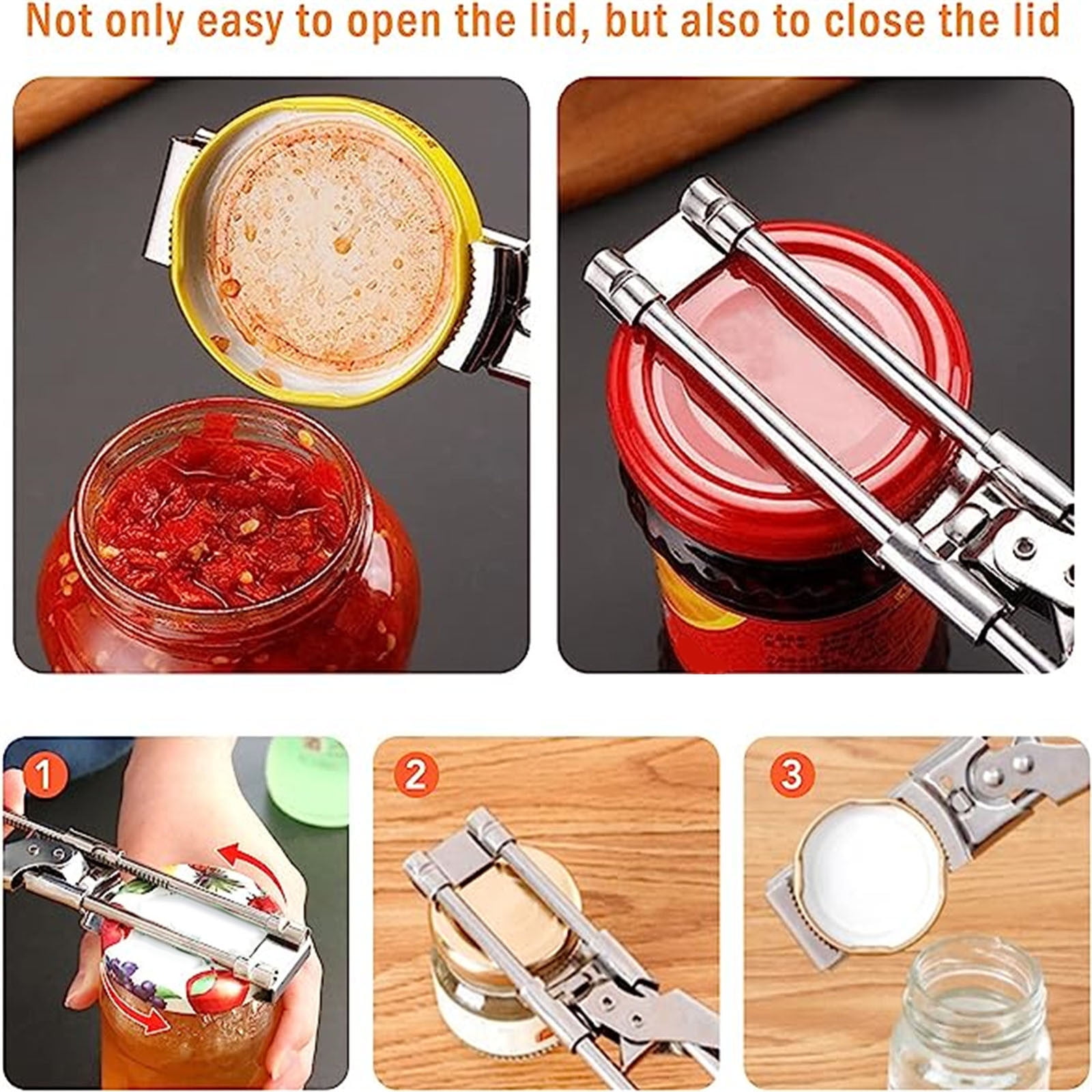 Weloille Adjustable Stainless Steel Can Opener 22.5cm with Ergonomic Handle, Easy Open Cans, Compact and Safe Kitchen Tool for Everyday Use