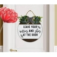 thumbnail image 3 of Leave Shoes & Worries at the Door Sign Funny Remove Shoes Sign No Shoes Sign Shoes Off Sign Welcome Wreath for Front Door Hanger Home Entryway Addition Farmhouse Decor 11X11Inch, 3 of 5