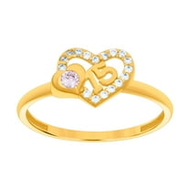 10k Yellow Gold Womens Purple White Cubic Zirconia 15 Love Heart Quinceanera Ring 7.8x7.8mm Wide Statement Ring for Wome