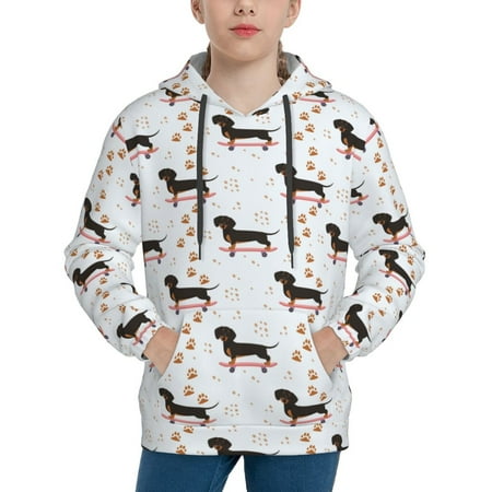 Sikiie Dachshund Dog Youth Hoodie Sweatshirt Pullover Hooded Classic Casual Essentials Hoodiefor Boys Girls Kids -Small