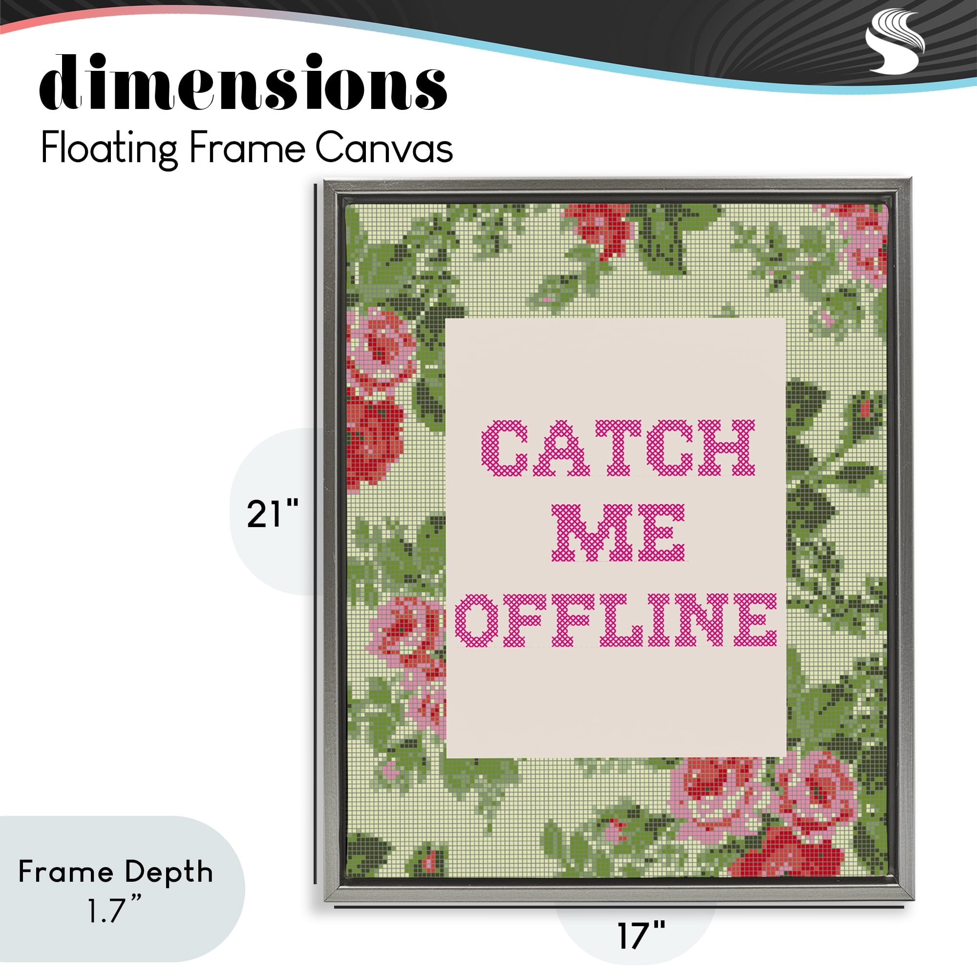 Stupell Industries Catch Me Offline Faux Cross Stitch Gray Framed Floater Canvas Wall Art, design by Lil' Rue