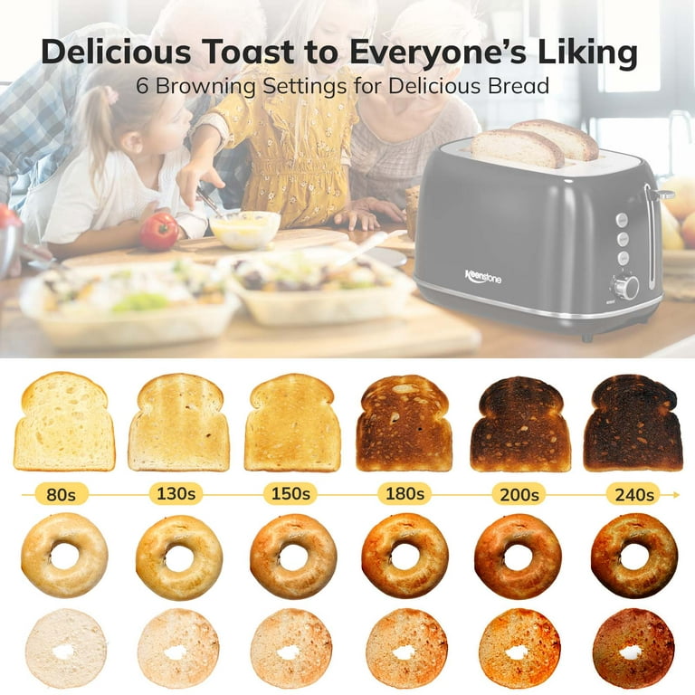 Mecity Toaster 2 Slice Stainless Steel Toaster Countdown Timer, Bagel /  Defrost / Reheat / Cancel Functions,Warming Rack, Removable Crumb Tray, 6  Browning Settings, Extra Wide Long Slots, Bread Toaster, 800 Watts