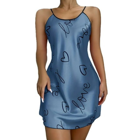 CZSCPDAW Lingerie For Women V Neck Sexy Exotic Open Front Negligee Ice Silk Nightwear Sexy Open Back Suspended Dress Homewear Thin Breathable Nightwear Women s Printed Short Skirt