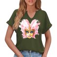 thumbnail image 7 of Sexlip Womens Short Sleeve Top V Neck Mask Print Loose Sleeve Design Soft Fabric for Casual Outings Green L, 7 of 7