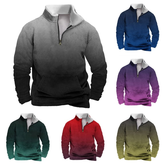 Namayuj Mens Zip Up Sweatshirts Trendy Gradient Round Neck Sweatshirt Fashion Pullover Tops Stand Collar Comfort Long Sleeve Shirts