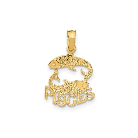 10k Yellow Gold Pisces Pendant with Two Fish, Zodiac Sign Necklace for Women or Unisex, Astrology Horoscope Charm, Intuition and Emotion Symbol Jewelry