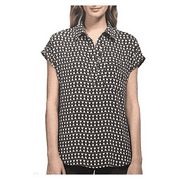 Pleione Women's  Open Neck Chiffon Blouse, Black and White Print, S