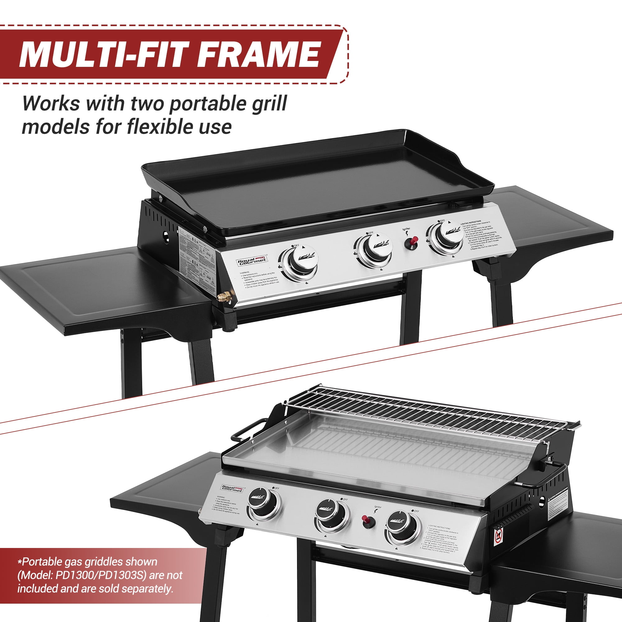 Royal Gourmet Tabletop Griddle Stand with Basket and Side Shelves for Outdoor and Patio Grilling, Black
