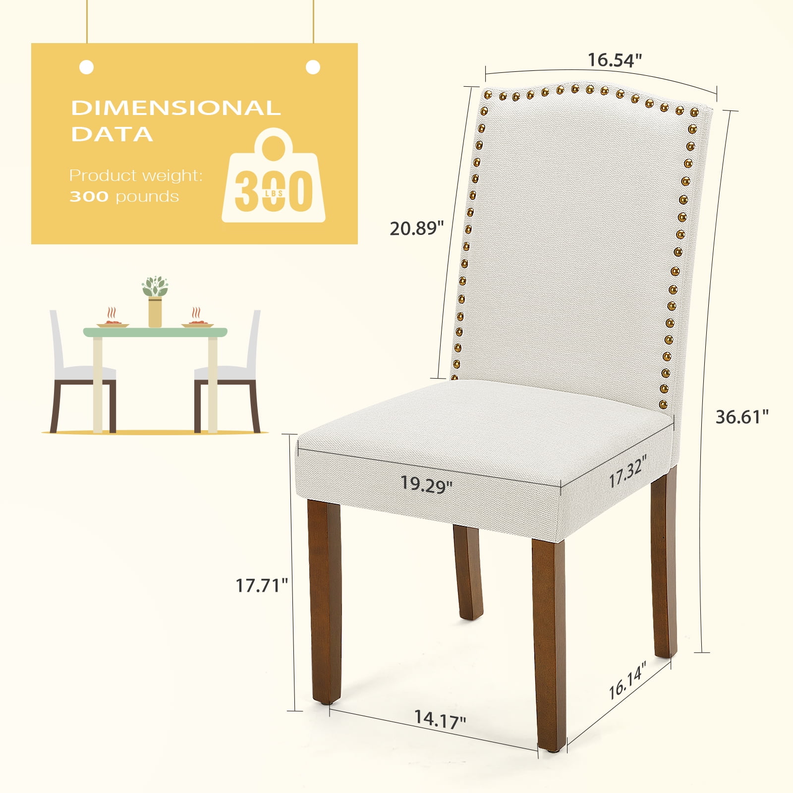 EDX Dining Chairs Set of 6, Parsons Chairs with Nailhead Trim and Wood Legs