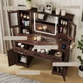 thumbnail image 6 of VEANERWOOD Farmhouse Makeup Vanity Table with Mirror and Led Lights, 45"W Vanity Desk with Glass Door & Large Drawer and Storage Cabinet, Adjustable Shelves, 6 of 10