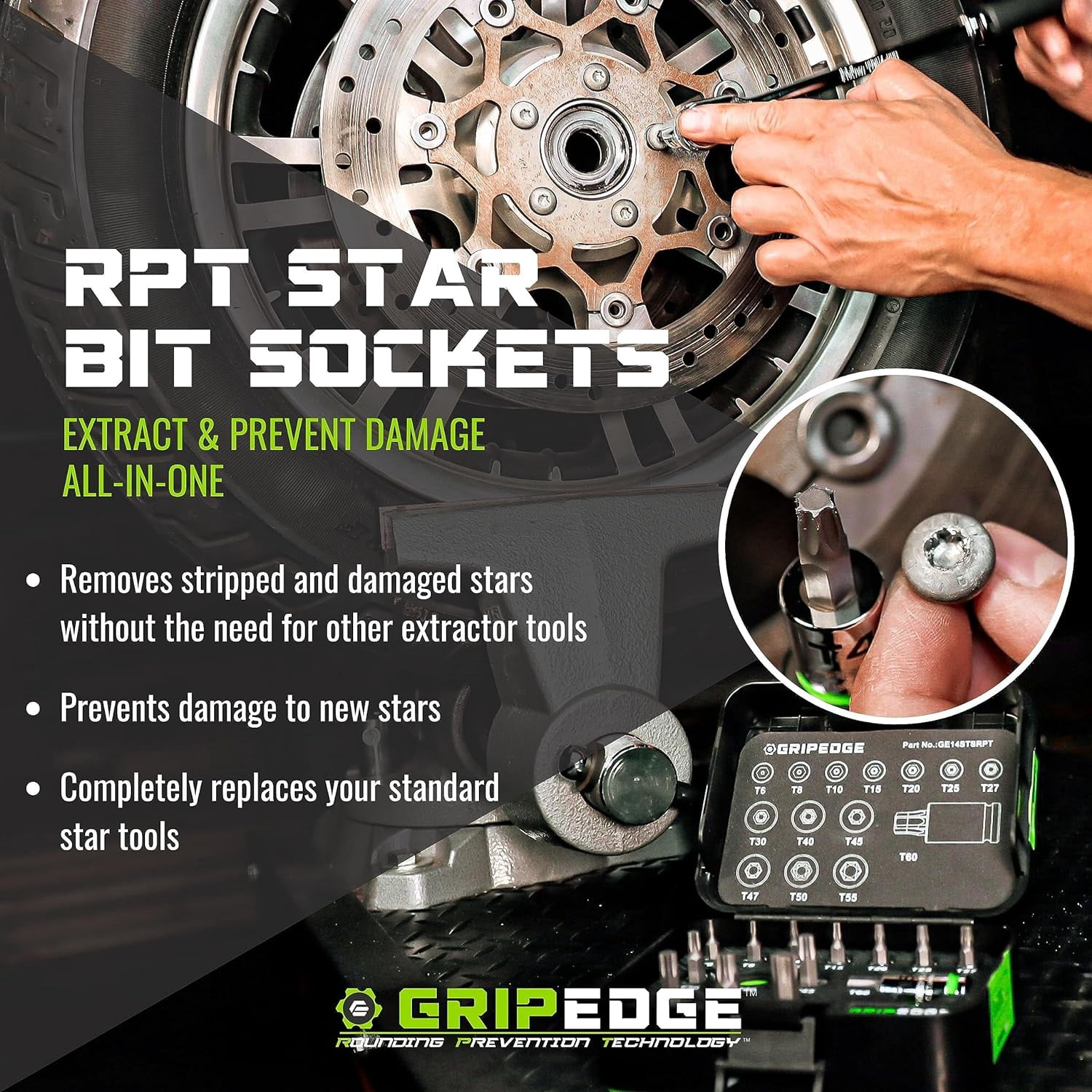 GRIPEDGE Tools | 14PC RPT Star Driver Set | Sizes T6 - T60 | 1/4'' - 3/8'' - 1/2'' Drive | Made With S2 Steel | Includes Premium Plastic Case With A Foam Insert |