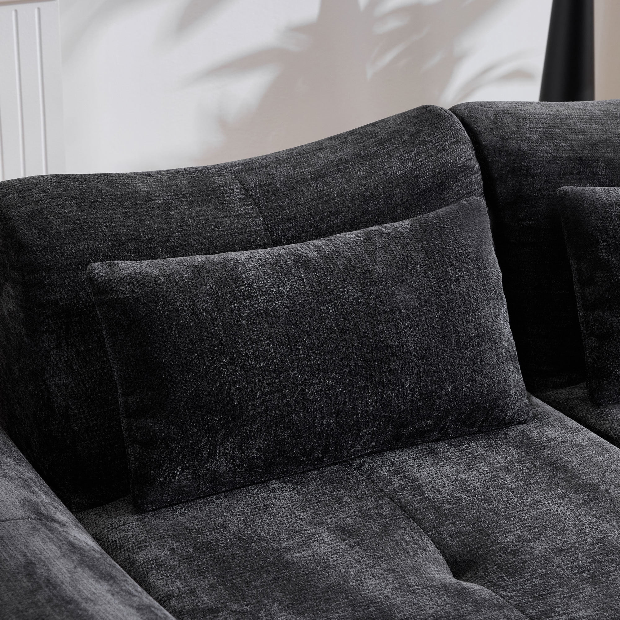 101.5" Modular Sectional Sofa,Chenille Cloud Sofa Couch Convertible Folding Sofa Bed for Living Room,Bedroom,Apartment,Black
