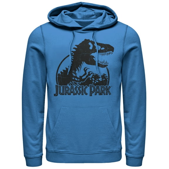 Men's Jurassic Park Dino Skeleton Silhouette Logo Pull Over Hoodie Royal Blue Large